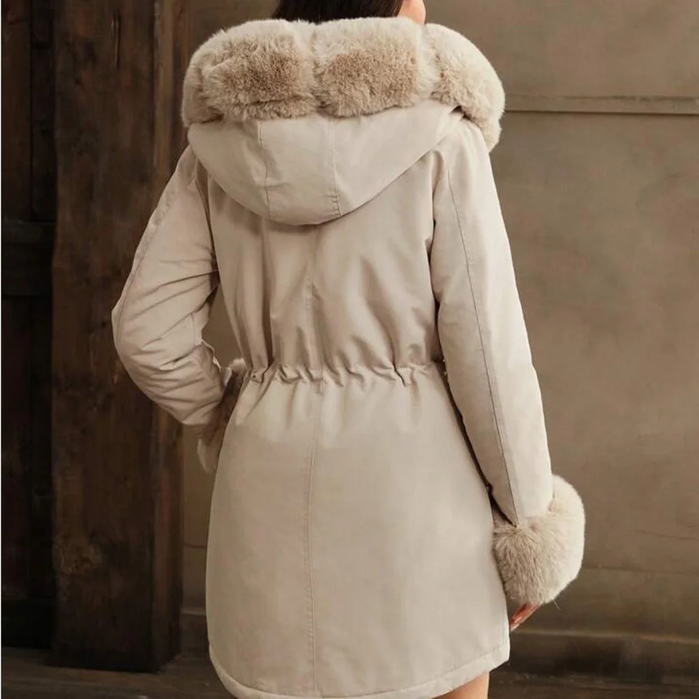 Elegant Tan Teddy Jacket with Fur Trim